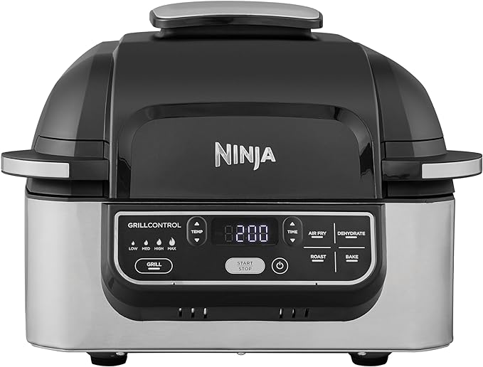 Ninja Foodi Grill & Air Fryer [AG301EU] 4 Portions, Ceramic Non-Stick Coating, 1760W, ‎5.8 L, Silver and Black