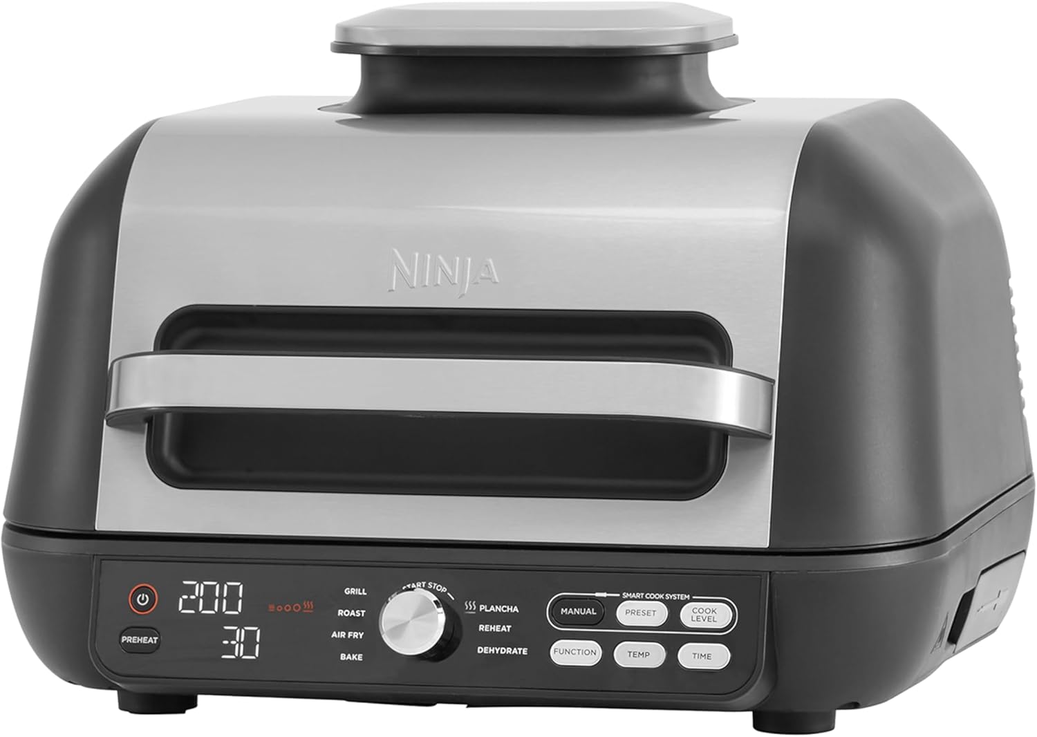 Ninja Foodi MAX PRO Grill, Plancha Flat Grill Plate & Airfryer, 3.8 L Hot Air Fryer, Air Fryer with Digital Temperature Sensor, Dishwasher Safe Parts, 7-in-1, Silver/Black AG651EU