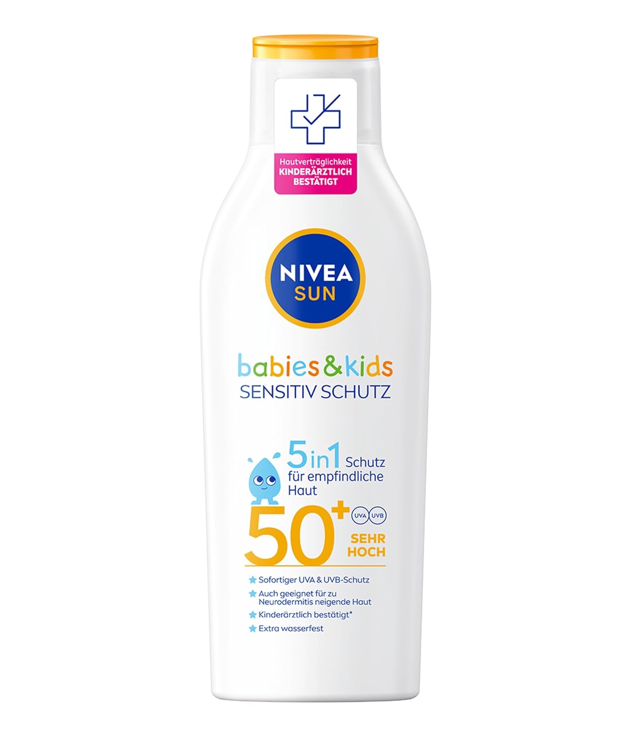 Nivea Sun Kids Sensitive Protect & Care Sun Cream SPF 50+ (200 ml), Extra Waterproof Sun Cream, Sun Lotion for Sensitive Children's Skin