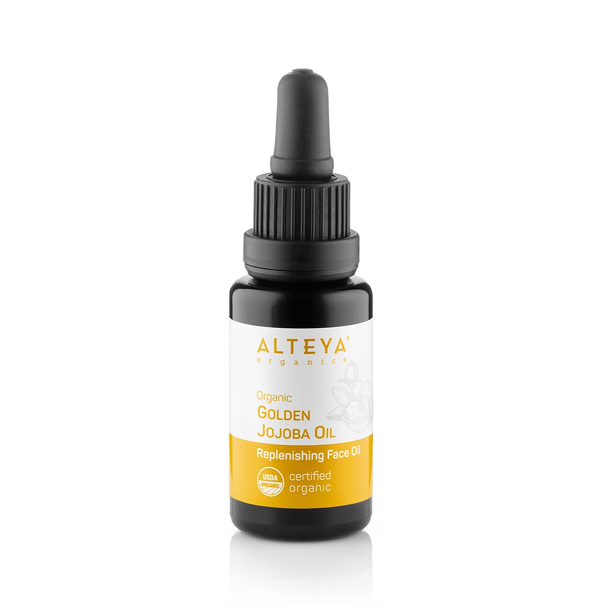 Alteya Golden Organic Jojoba Oil 20ml - USDA Certified Organic Pure Natural Carrier Oil - Moisturizing and Nourishing Treatment for Skin, Hair and Scalp