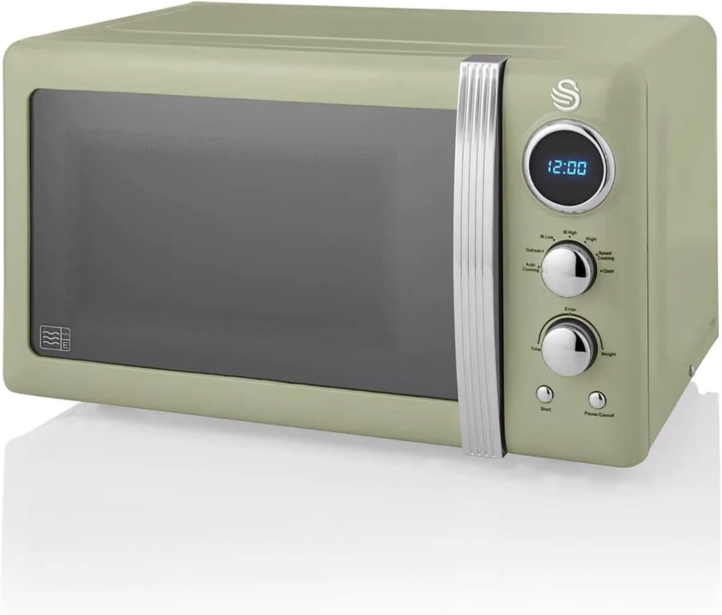 Swan Retro SM22030GNEU Digital Microwave 20 L, 5 Power Levels, Defrost Function, 60 Minute Timer, Door with Mirror Effect, 27 cm Turntable, Vintage Design, Green, 800 W