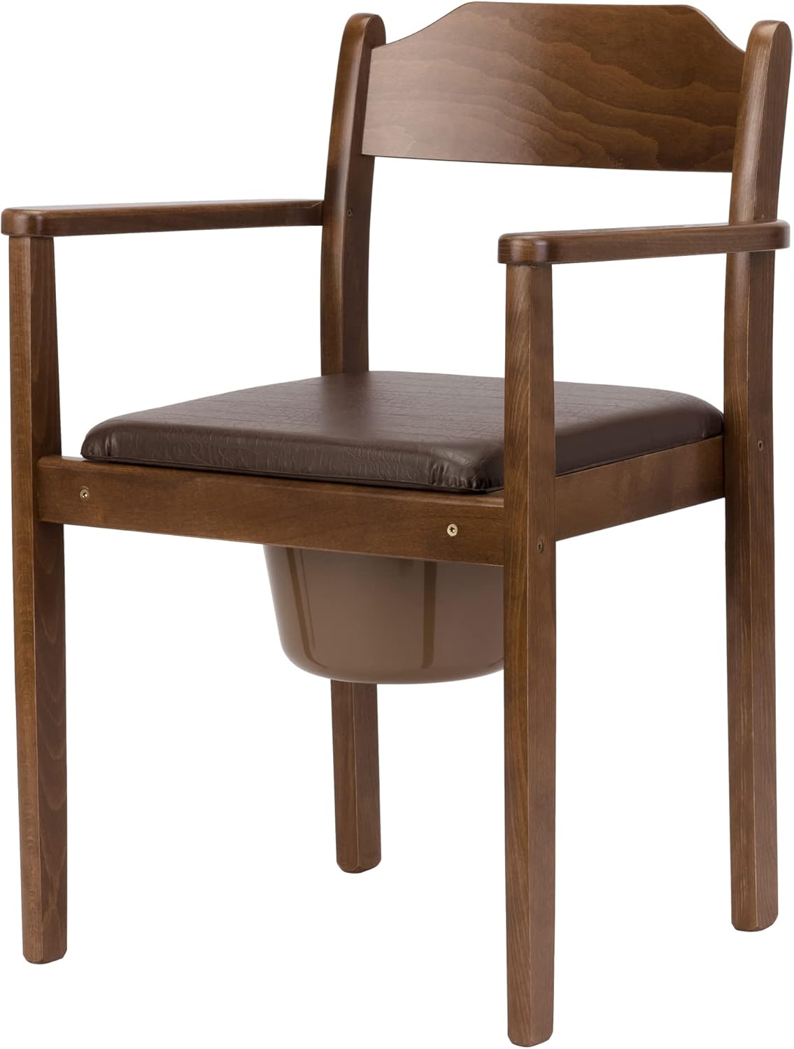Perla Hygienic Commode Bedside Chair, Wood, Removable Bucket with Lid, Chair Toilet for Adults Made of Solid Beech Wood, Certified Toilet Aid for Seniors (Dark Brown)