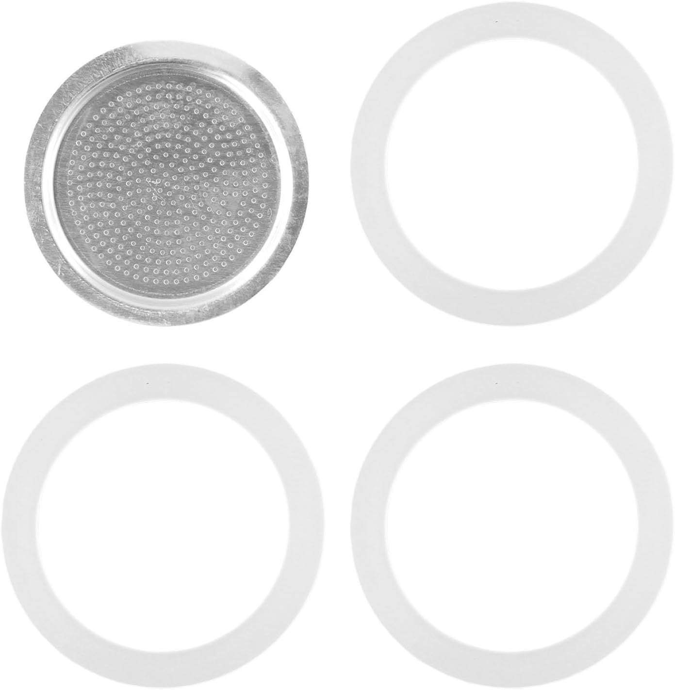 Bulevisiter Moka Pot Accessory Set, 3 Silicone Gaskets and 1 Aluminum Filter for Espresso Coffee Machine, Coffee Pot Gasket, Silicone Replacement Ring, Compatible with 2/3/6/9/12 Cup Sizes (6 Cups)