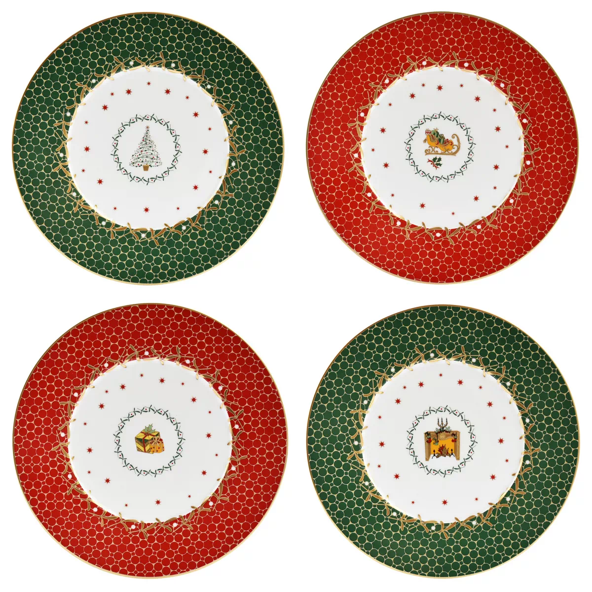 Noel set of 4 dessert plates, 4 designs by Bernardaud
