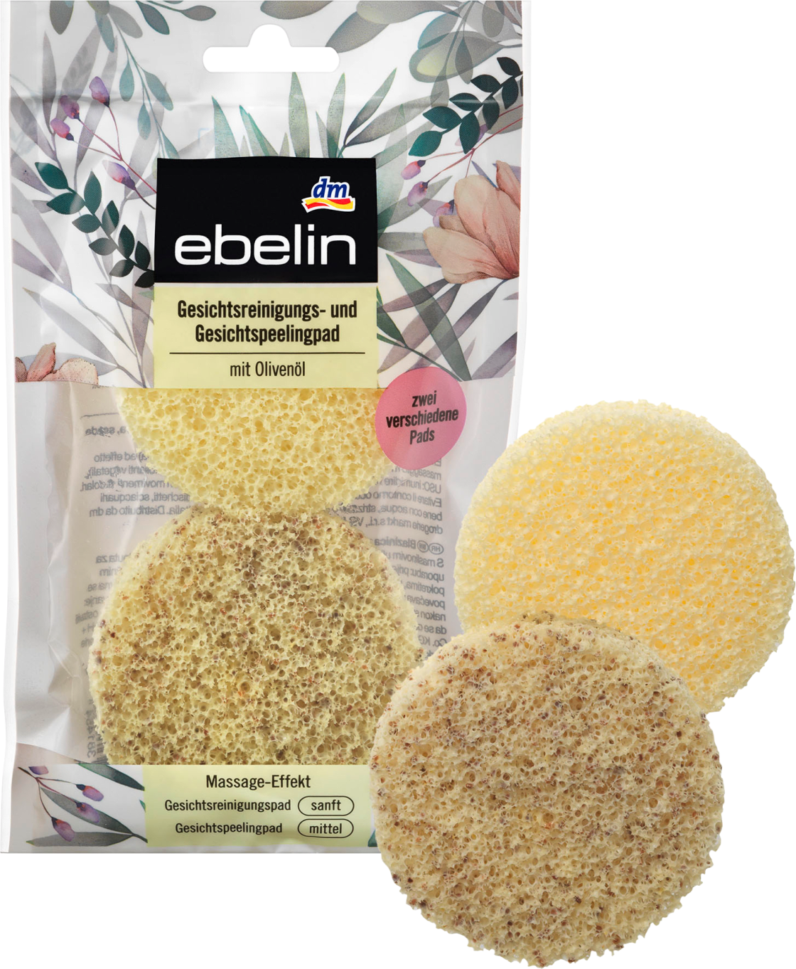 ebelin Facial Cleansing And Face Peeling Pad With Olive Oil, 2 Pcs