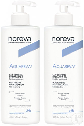 Noreva Aquareva Moisturizing Body Milk 24H Dry Skin Pump Bottles 2x400ml