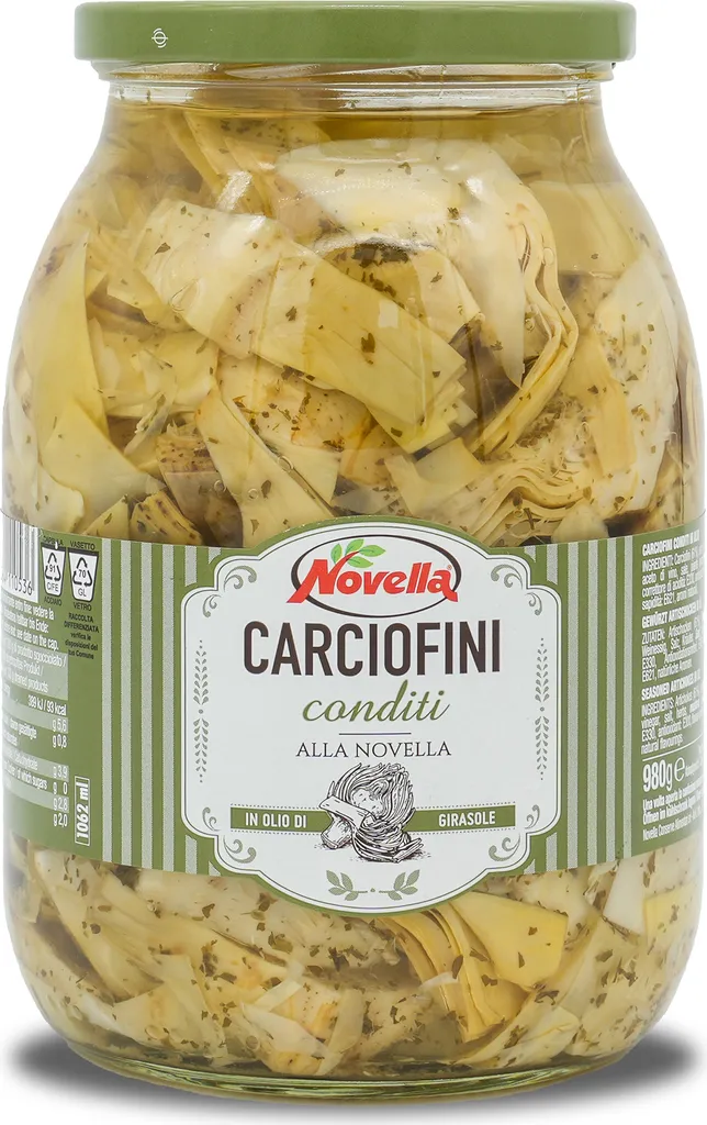 Novella | Artichoke pieces | seasoned with herbs in sunflower oil | Carciofini condition | 950g | from Italy