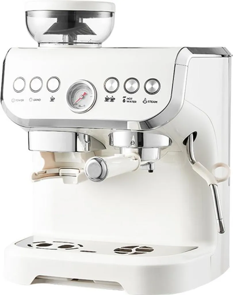 INSMA Novulife 1450W Espresso Machine 20 Bar with integrated grinder, manometer, 2L water tank, steam wand for cappuccino & latte, white
