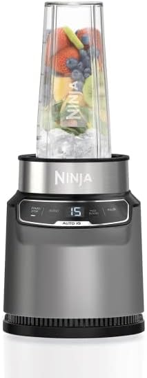 Ninja BN500UK Blender with Auto-iQ Mix-In Cup, One Touch Control, Smoothies, Milkshakes and Frozen Treats, Dishwasher Safe Parts, Stainless Steel Blades, 1000W, 2 x 700ml Cups, Grey/Silver