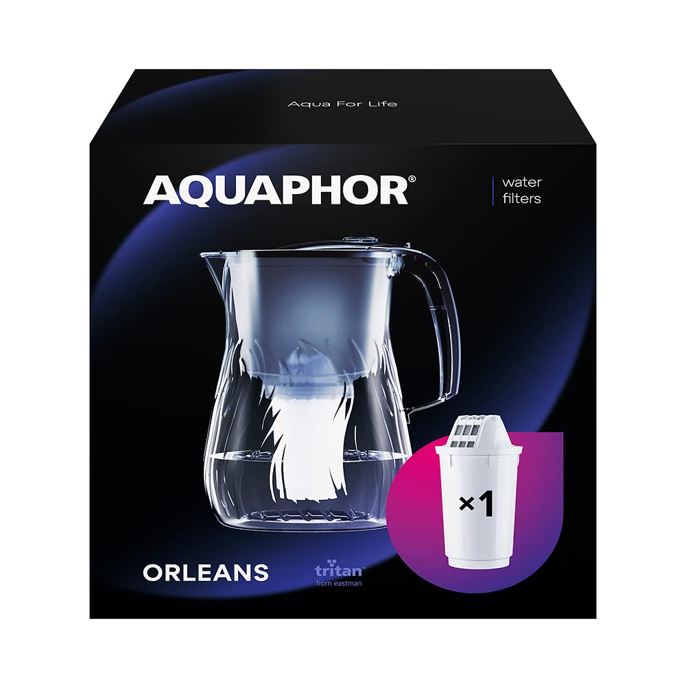 AQUAPHOR Orleans 500751 Water Filter Jug with 1 x A5 350 L Magnesium Cartridge, Black, 4.2 L Total Capacity, Plastic