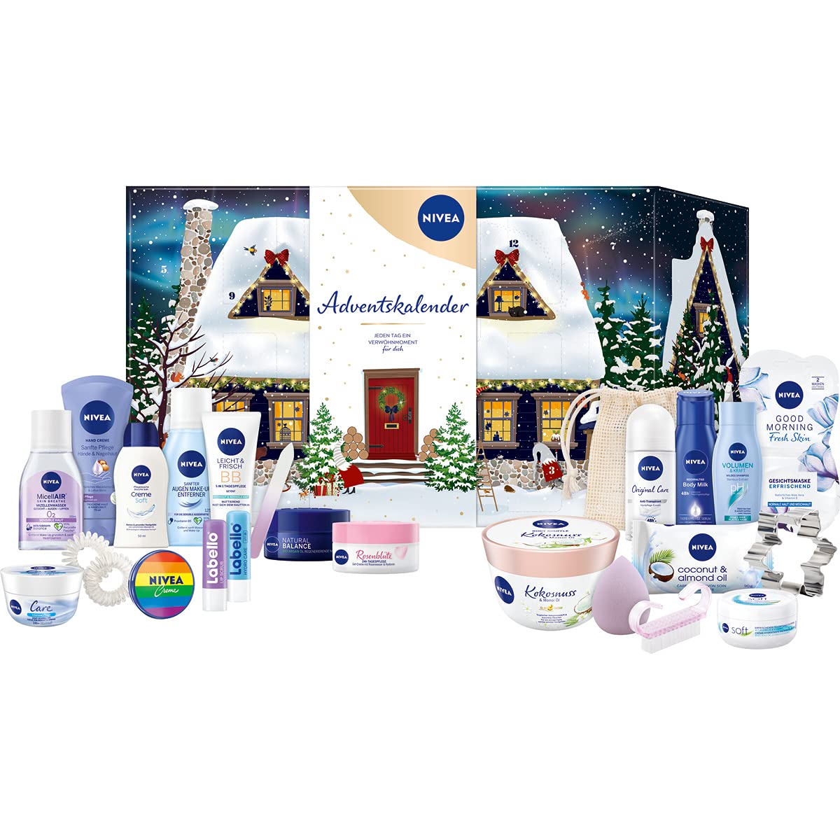 NIVEA Advent Calendar 2021 for 24 Unique Pampering Moments, Christmas Calendar with Selected Care Products and Accessories, Care Set for the Advent Season, ‎multicoloured
