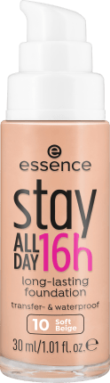 essence cosmetics Make-up stay ALL DAY 16h long-lasting Foundation Soft Beige 10, 30 ml