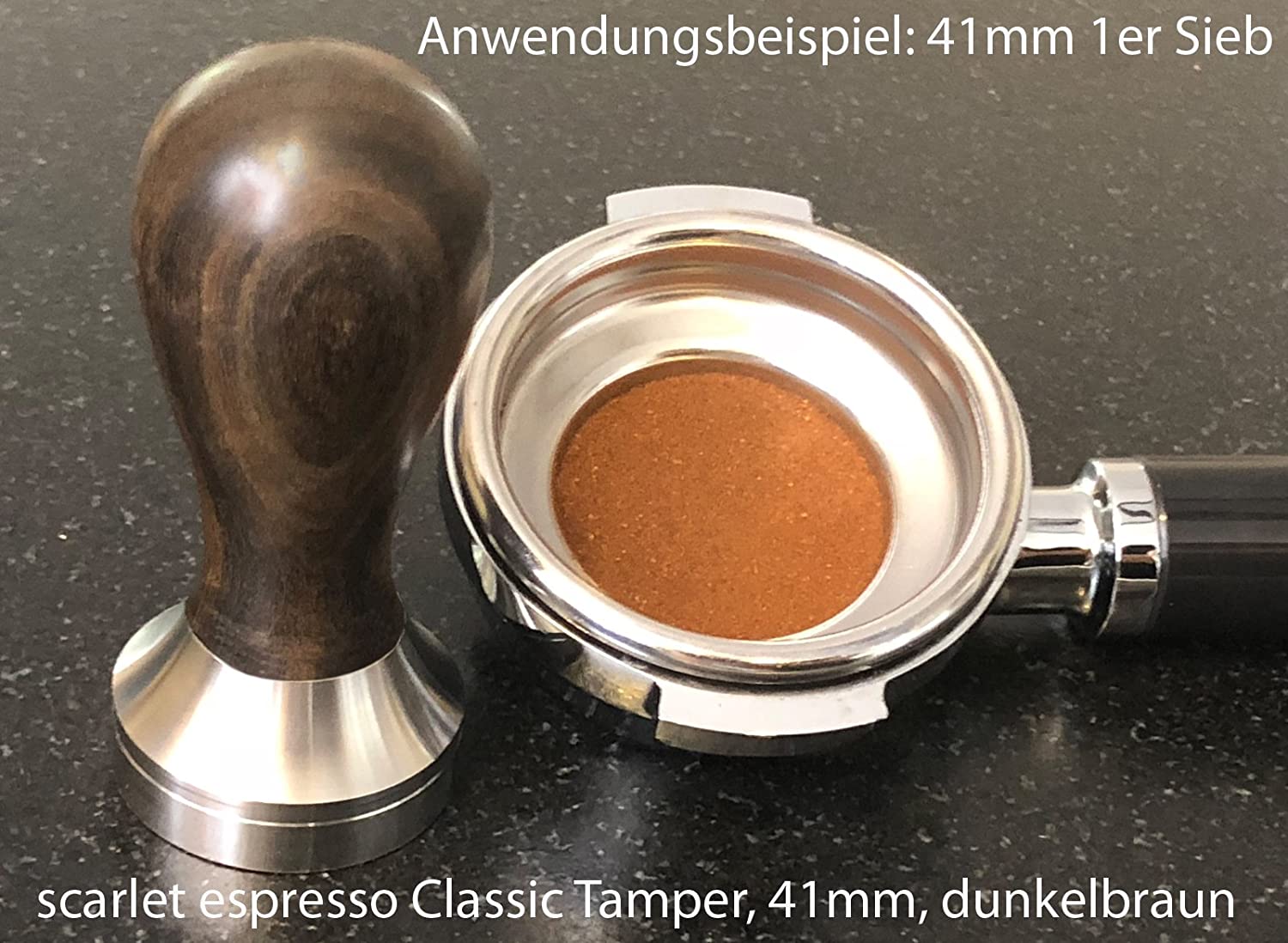 scarlet bijoux Scarlet Espresso | \"Classic\" Tamper, Stylish Espresso Stamp with Ergonomic Fine Wood Handle, for the Perfect Espresso, Barista Tool, 49 mm, Sandalwood - Brown