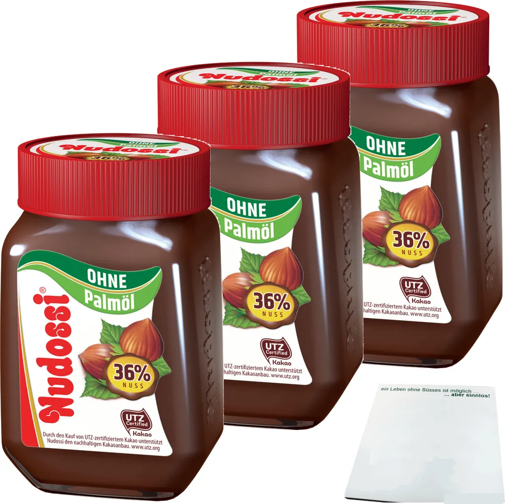 Nudossi Hazelnut Nougat Cream 36% Hazelnuts without Palm Oil 3-pack (3x300g) + usy Block