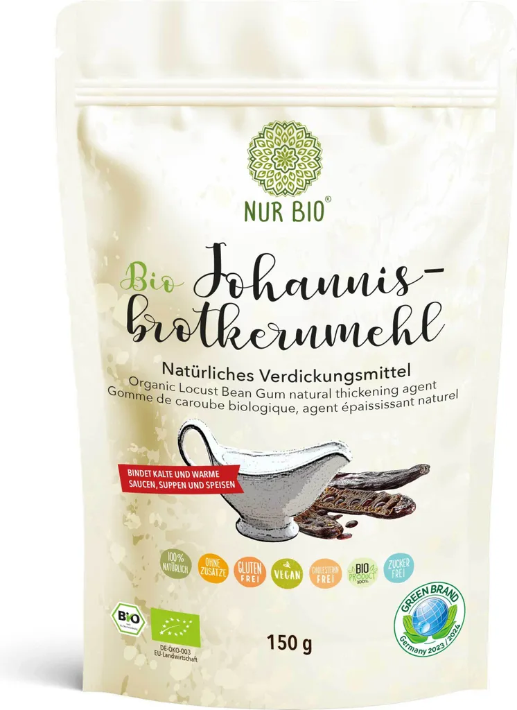 Golden Peanut NUR BIO® Organic Locust Bean Gum 150g, natural thickener, egg substitute, gluten-free baking cooking, perfect ice cream