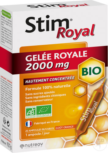 Nutreov Royal Royal Jelly 2000mg Orange Flavor Organic 20 Drinking Ampoules