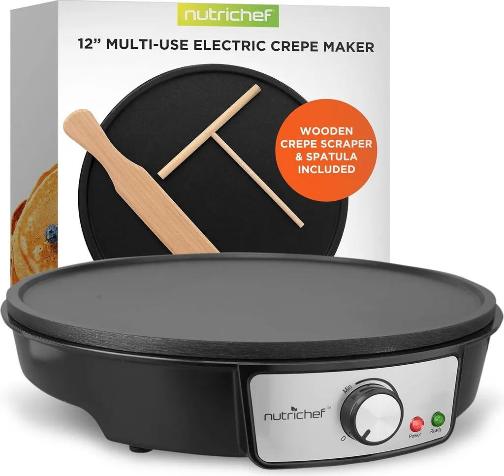 NutriChef Crepe Maker, 30cm - Crepe Pan - Incl. Crepe Turner & Batter Spreader, Pancake Maker, Electric Grill Plate - Non-stick Coated, 1200W