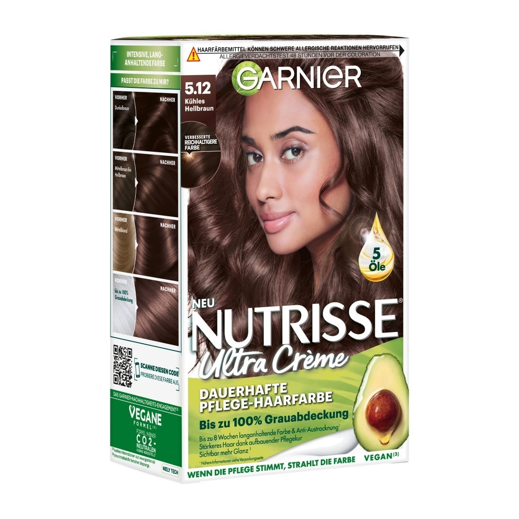 Garnier Nutrisse Ultra Crème Permanent care hair color Nr. 5.12 - Kühles Hellbraun