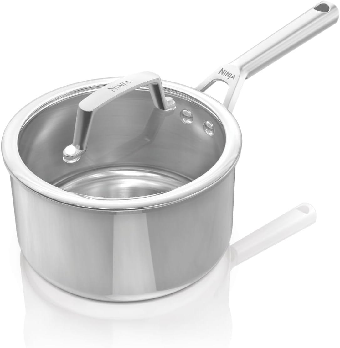Ninja EverClad C90218EUI Stainless Steel Saucepan 18 cm Suitable for All Hob Types Including Induction Oven Safe up to 315°C Base 100% Induction