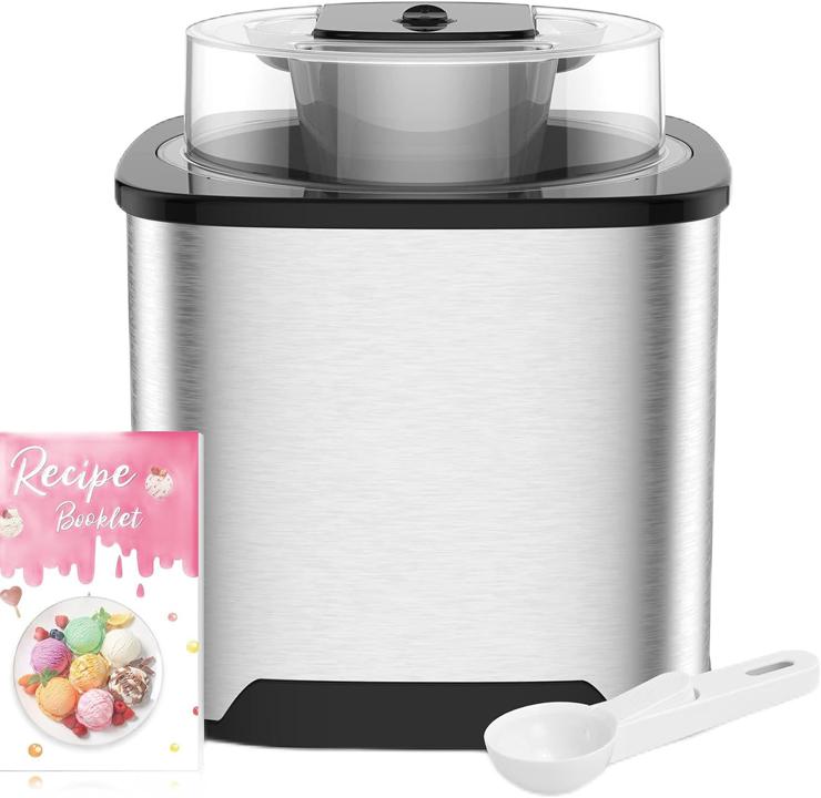 Vpcok Direct ice cream machine, ice cream machine made of stainless steel, ice cream machine with removable ice cream container, for ice cream, sorbet, frozen yogurt, including recipe booklet (without compressor)