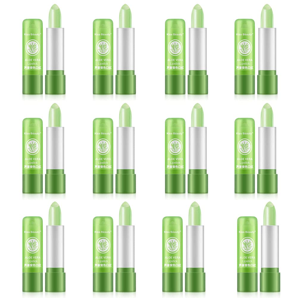 JAWSEU 12 pieces aloe vera lipstick, colour changing lipstick, moisturising lip care, long-lasting moisturising lipstick, jelly lipstick, pieces. ‎12