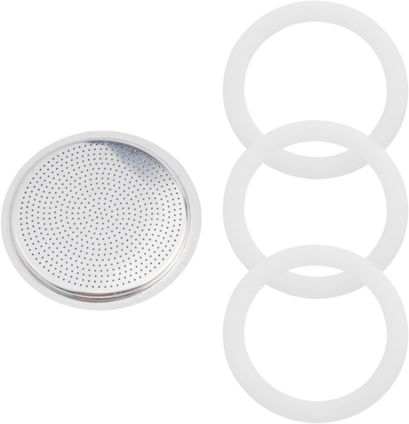 Emiif Silicone seal set with aluminum filter for moka pot, including 3 seals and 1 stainless steel sieve (12 cups)