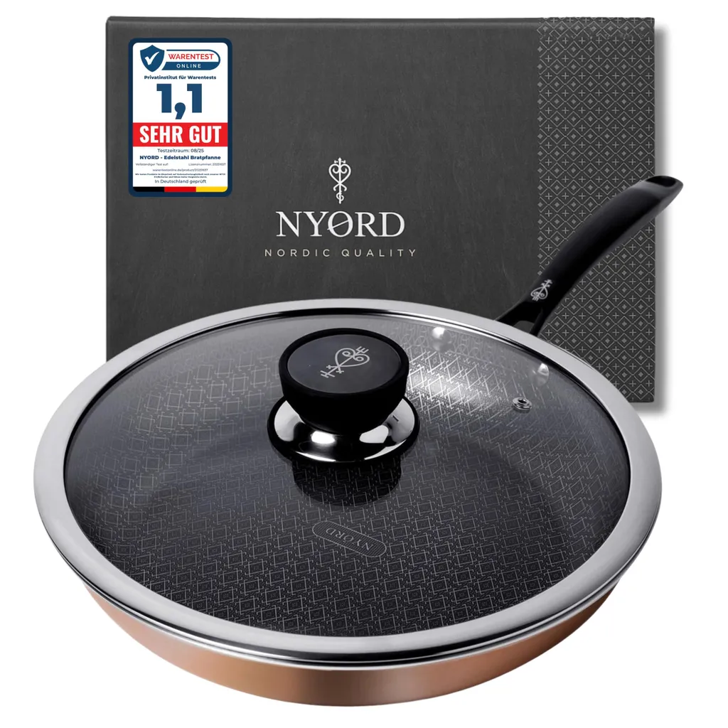 NYORD Copper Pan - Premium Non-Stick Pan, Scratch-Resistant, Honeycomb Structure Pan with Copper Core, Natural Ceramic Coating, PTFE-Free, 28cm