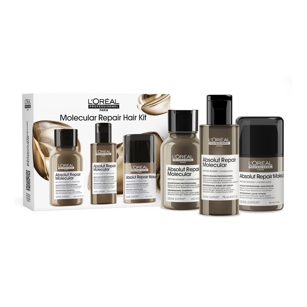 L'Oréal Professionnel Paris L\'Oréal Professionnel Absolut Repair Molecular Trio Discovery Kit for molecular deep repair from shampoo, 100 ml + rinse-off serum, 75 ml + leave-in, 50 ml