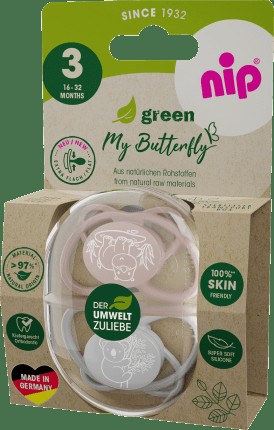 NIP Pacifier green My Butterfly Silicone, brown , Gr. 3, 16-32 Months, 2 pcs