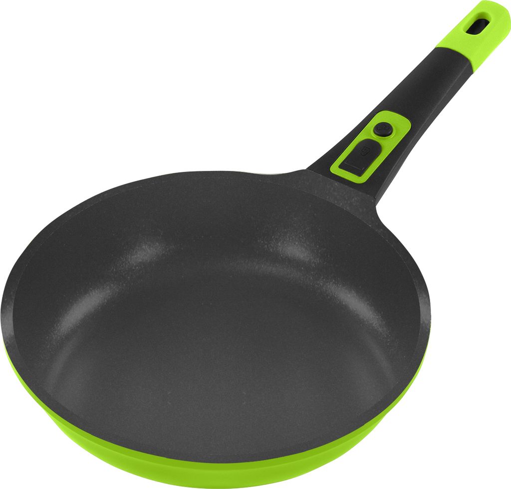 20cm diameter shallow frying pan / approx. 4.5cm high KING® GREEN Click-Grip cast aluminum with ceramic-reinforced non-stick coating: XYLAN™ PLUS SILVER DIAMOND / removable pan handle / color: GREEN