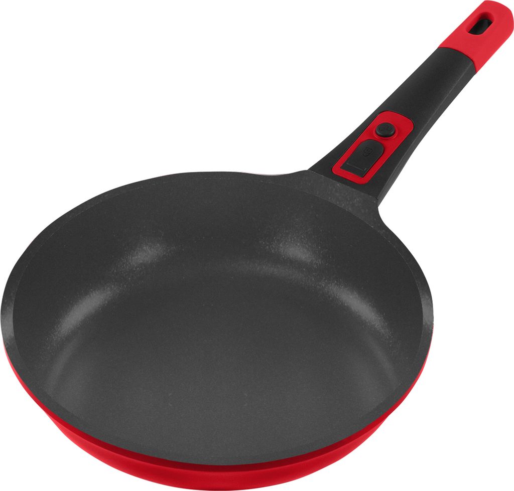 Ø20cm frying pan, flat / approx. 4.5cm high, KING® RED Click-Grip cast aluminum with ceramic-reinforced non-stick coating: XYLAN™ PLUS SILVER DIAMOND / removable pan handle / color: RED