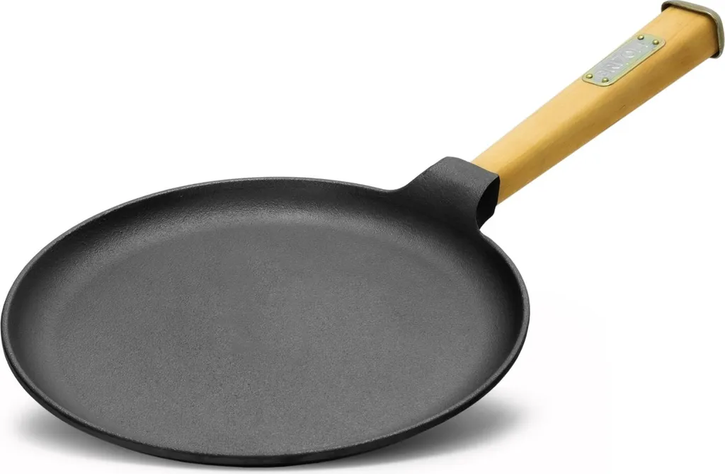 BIG-PAN Ø24 cm Pancake Pan Crêpe Pan - Cast Iron Frying Pan Omelette Pan Blini Pan Wooden Handle Induction Compatible