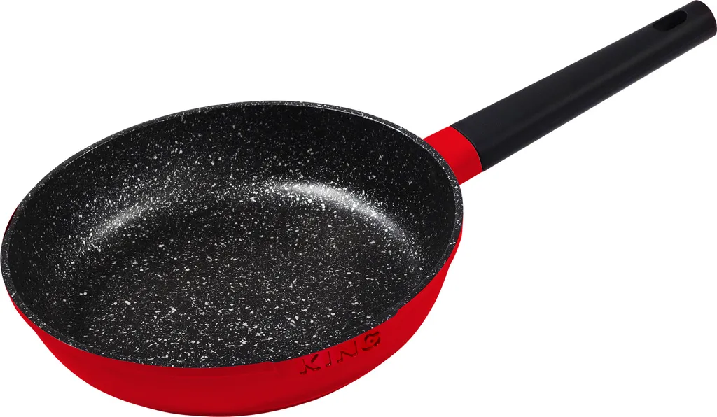 24cm diameter frying pan, approx. 5.5cm high, KING® SHINE RED, made of cast aluminum with ceramic coating. Interior: FUSION TI / Color: Red