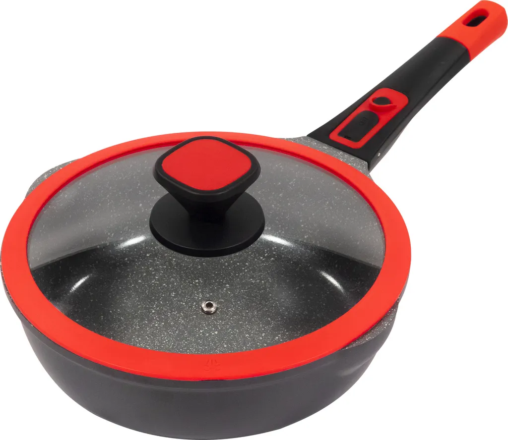 24cm diameter frying pan, approx. 7.5cm high, KING® Click-Grip cast aluminum with ceramic coating, interior: FUSION TI / removable pan handle / with glass lid