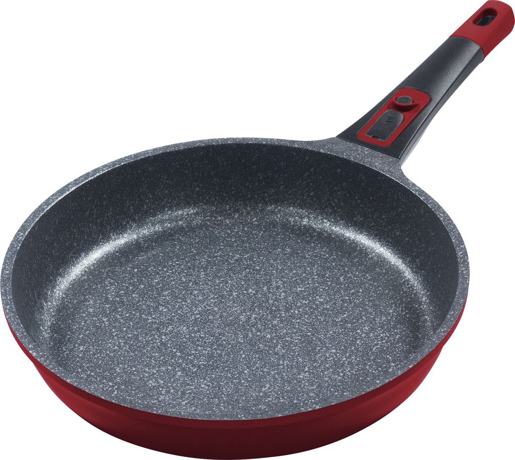 Ø24cm frying pan, flat / approx. 5cm high, KING® Click-Grip cast aluminum with reinforced coating: MOONSCAPE / removable pan handle / red