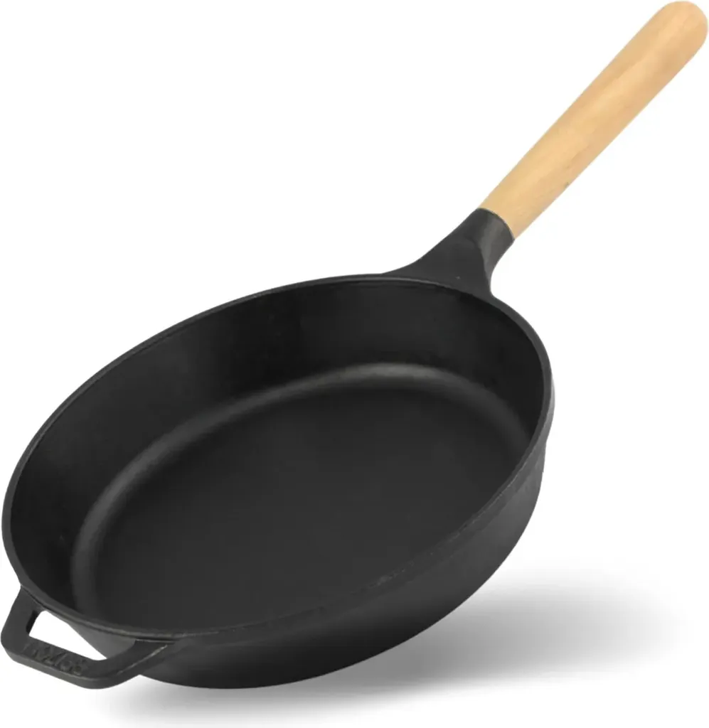 Ø26cm 54mm deep cast iron frying pan BRIZOLL cast iron frying pan, round cast iron pan with wooden handle by 4big.fun, INDUCTION compatible with all types of cookers