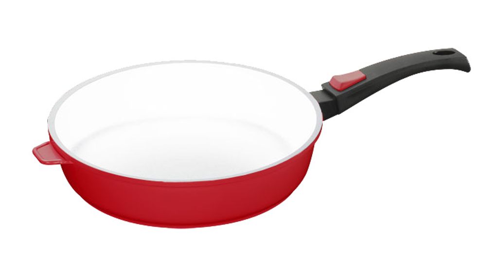 ø28cm 6.5cm high KING® Frying Pan Cast Aluminum / Color: red-white / with removable handle / with ceramic coating inside: FUSION