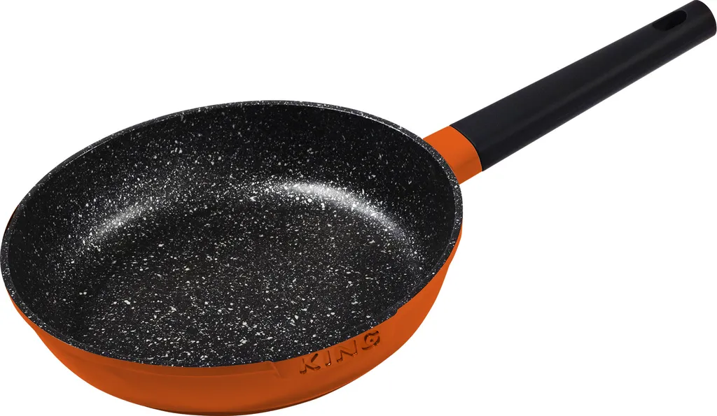 28cm diameter frying pan, approx. 6cm high, KING® SHINE ORANGE, made of cast aluminum with ceramic coating. Interior: FUSION TI / Color: Orange