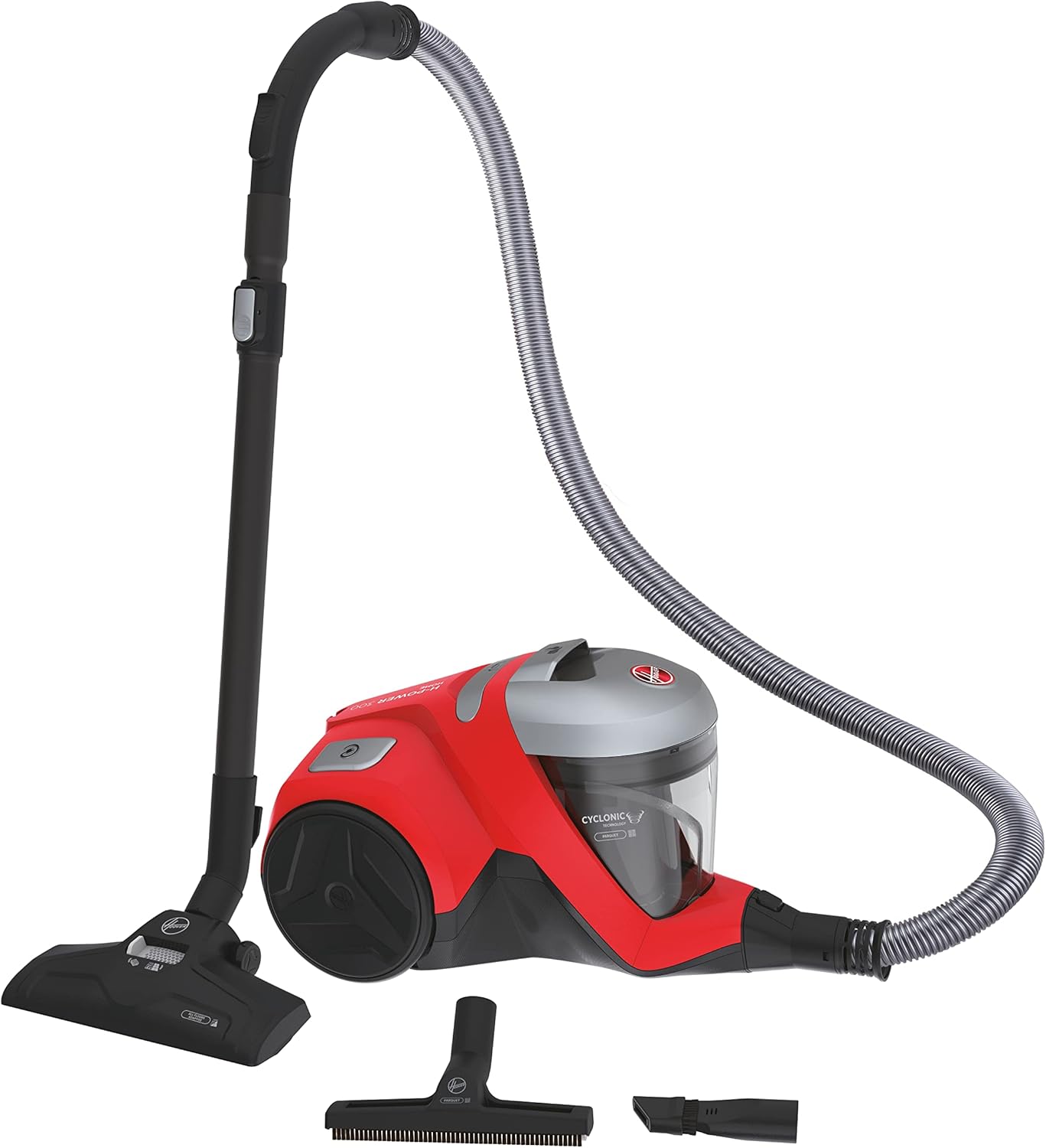 Hoover Floor Vacuum Cleaner with Parquet Nozzle - Lightweight & Compact Bagless Vacuum Cleaner with XL Dust Container - Quiet Cyclone Vacuum Cleaner (75 dBA) with 2-in-1 Accessories [HP310HM]