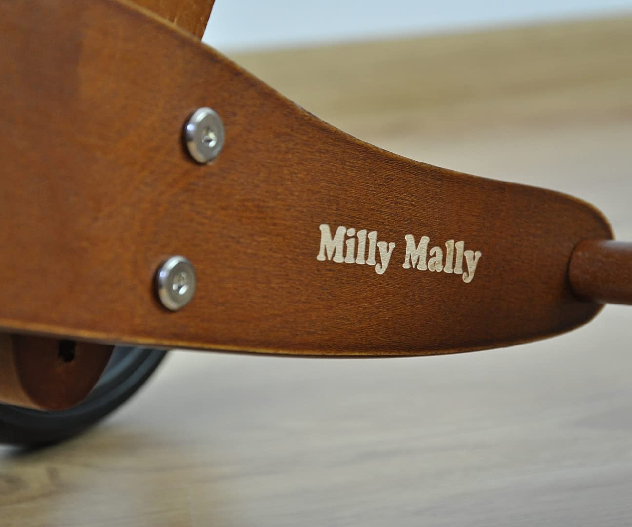 Milly Mally Jake Balance Bike with Two or Three Wheels Wooden Wheel from 1 to 3 Years Dark Natural
