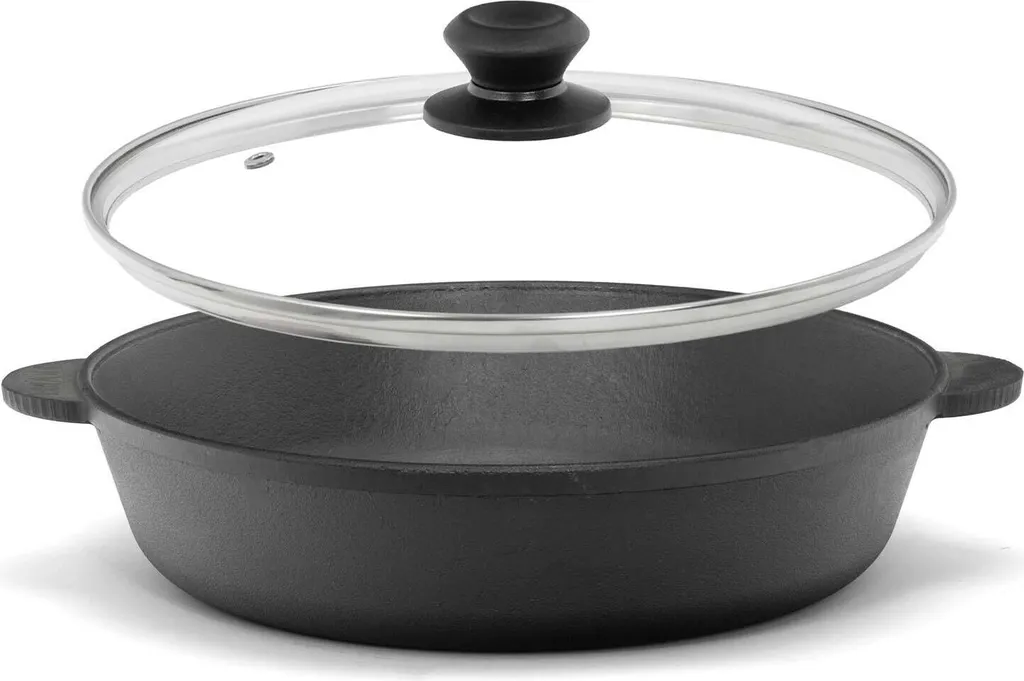 BRIZOLL Ø30cm Cast iron roaster with glass lid, two handles, casserole dish, cast iron pan, serving pan, frying pan
