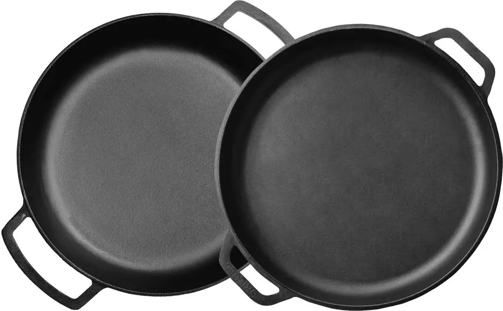 BRIZOLL Ø36cm cast iron frying pan with lid - cast iron roasting pan, cast iron casserole dish, two handles, serving pan
