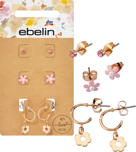 ebelin Stud Earrings Flower Gold Look, 6 pcs