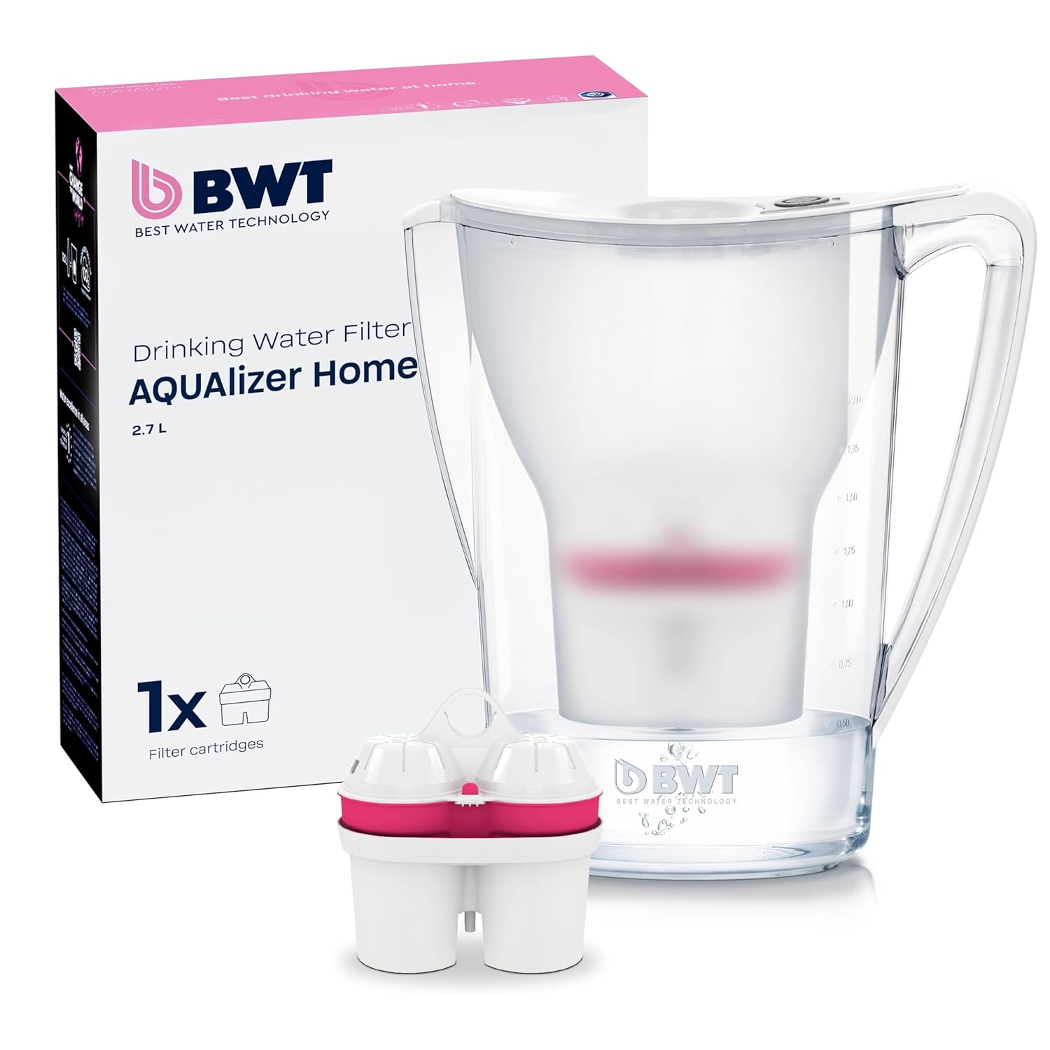 BWT Aqualizer Home Water Filter | White | Includes 1 Magnesium Filter Cartridge | Water Filter Drinking Water | For Food & Drinks | Filters Limescale, Chlorine, Lead & Copper