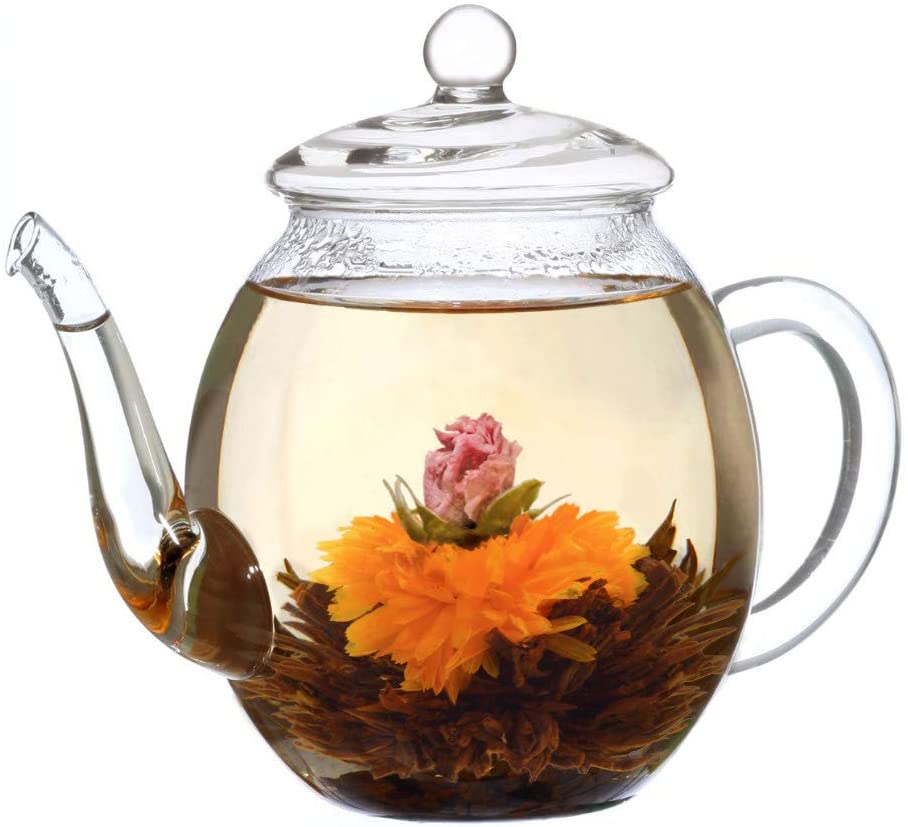 Creano 3-piece glass teapot with integrated glass sieve and lid, clear, ideal for preparation of loose-leaf teas, drip-free, all-in-one