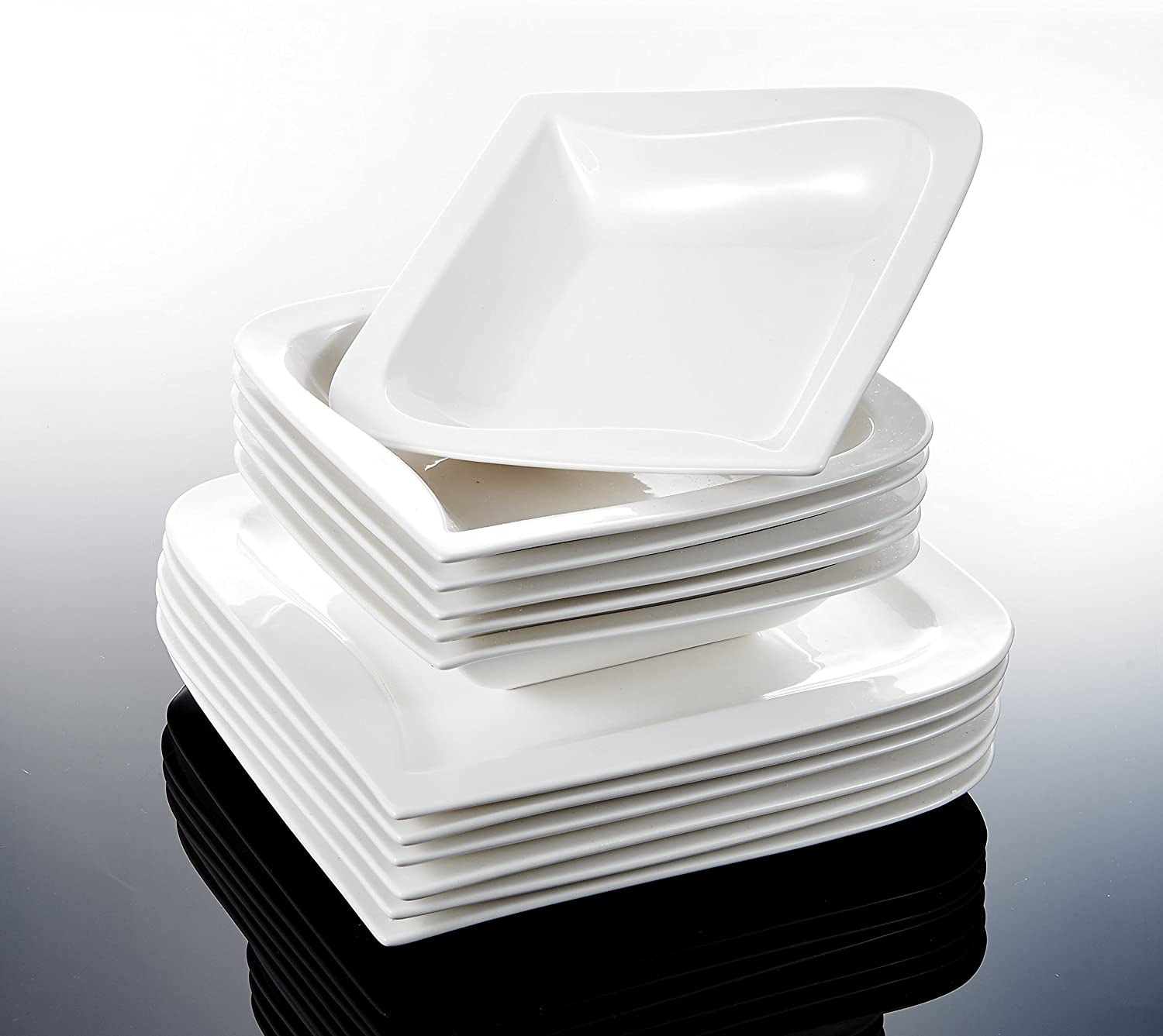 Malacasa, Series Joesfa, Cream White Porcelain Dinner Set Crockery Set, Each With 12 Flat Plate 12 Soup Plates 24 Pieces for 12 People