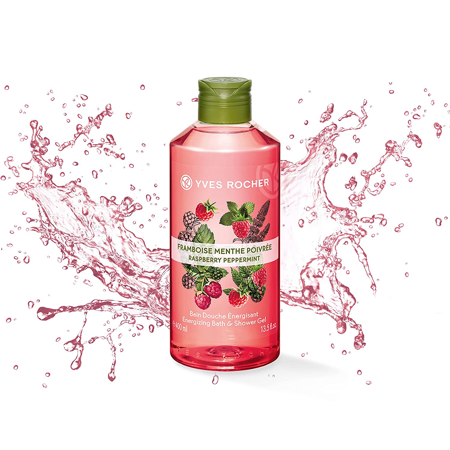 Yves Rocher LES PLAISIRS NATURE Shower Bath Raspberry Peppermint, Aroma Foam Bath & Nourishing Shower Gel, 1 x Bottle 400 ml