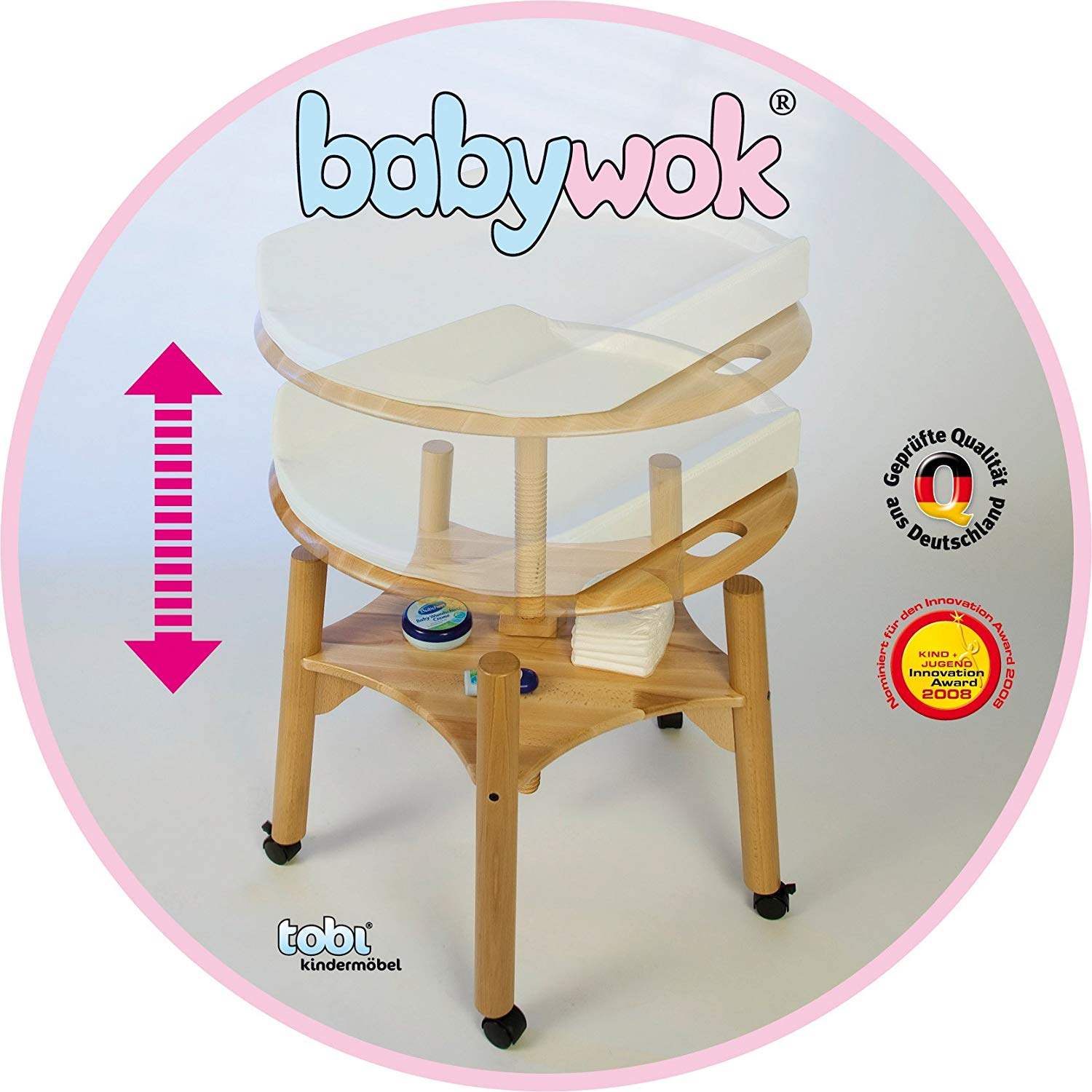 babybay Babytwist Natural Painted Includes Changing Mat and Wheels Natural lacquer