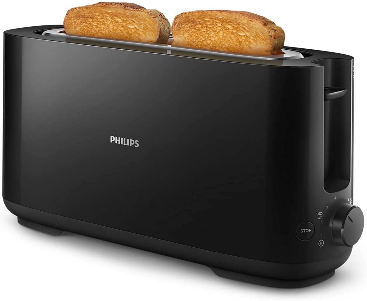 Philips Domestic Appliances Philips HD2590/90 Daily Bread Black 1 Slot Extra Long Button Warming Rack