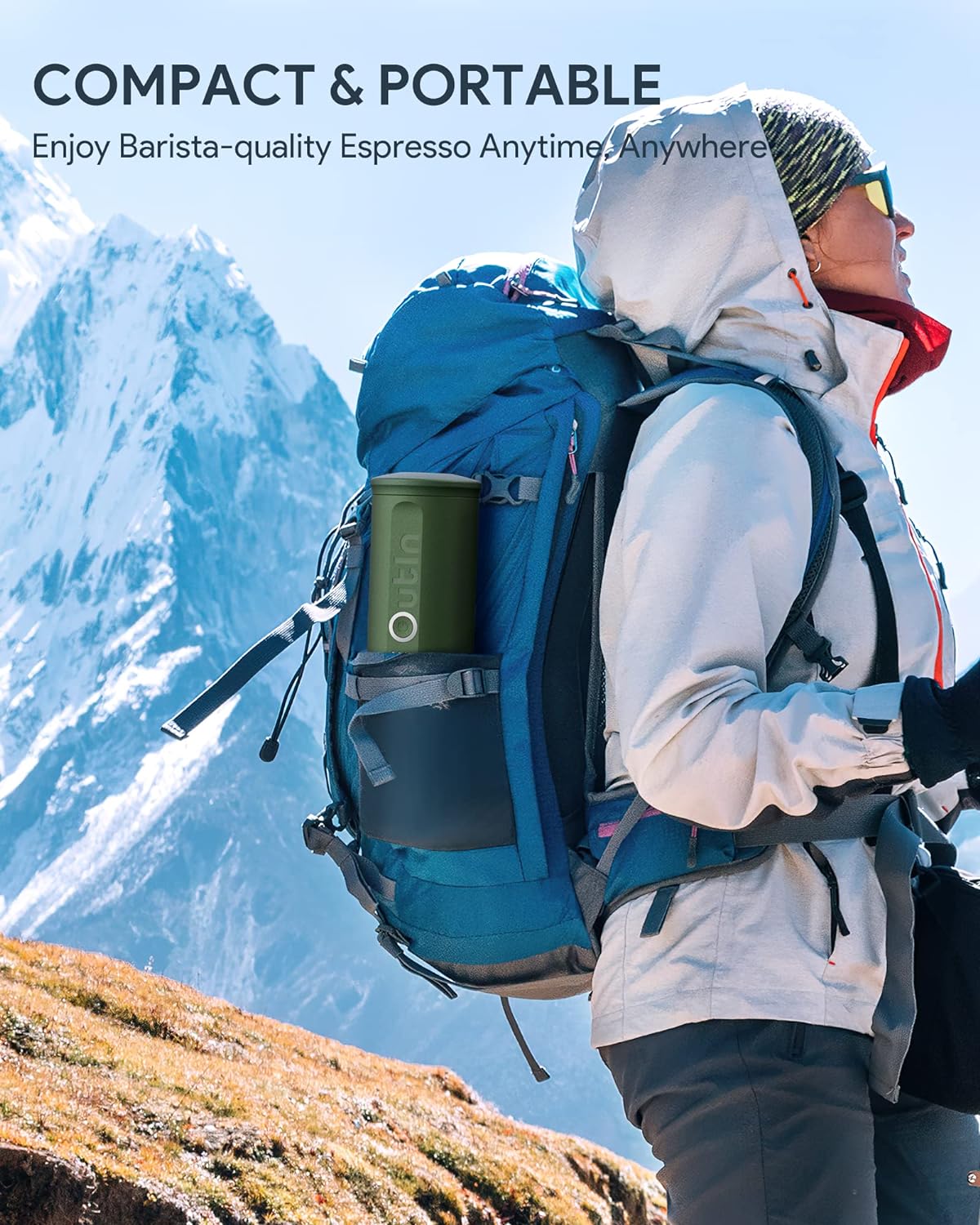 Outin Nano Portable Electric Espresso Machine with 3-4 Minutes Self-Heating, 20 Bar Mini 5V Car Coffee Machine, Compatible NS Original Capsule & Ground Coffee